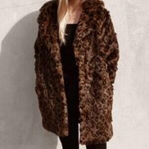 ABERCROMBIE & FITCH Faux Fur Leopard Print Snap Front Pockets Mid-length Coat S